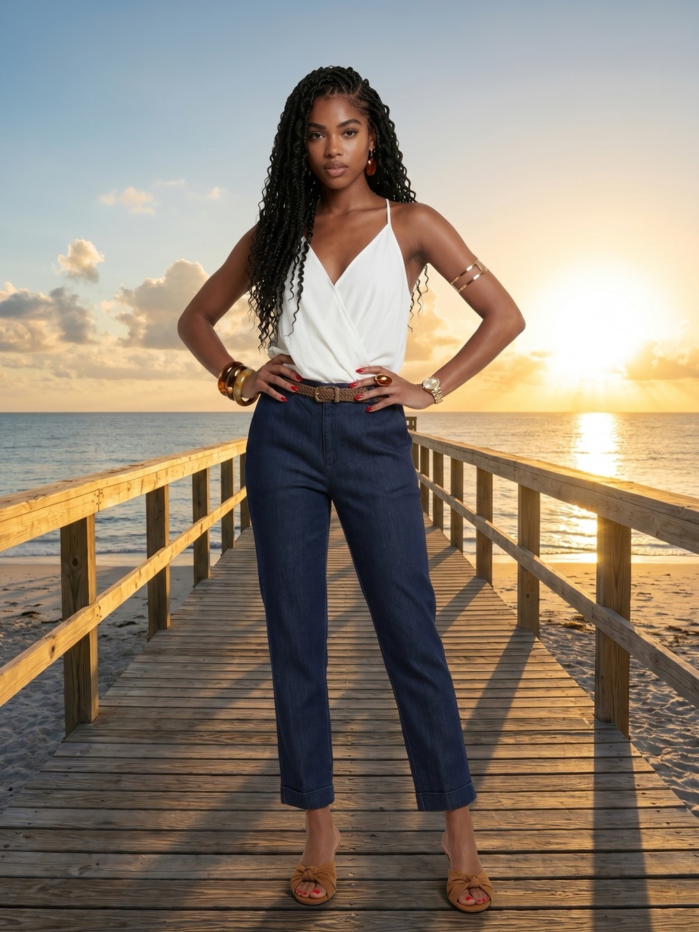 Classic Chino Jeans in Dark Blue with Braided Thin Belt Included